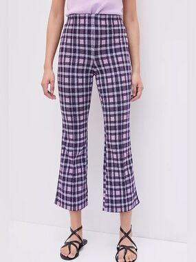 Maeve Anthropologie Cropped Plaid Flare Pants Stretch Preppy Twee Retro Tartan S